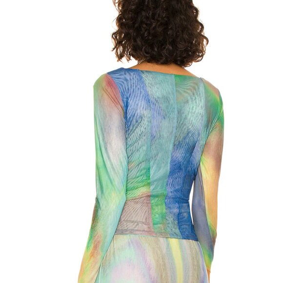 NWT AFRM Kona Mesh Rainbow Square Neck Top Size S - Picture 2 of 8